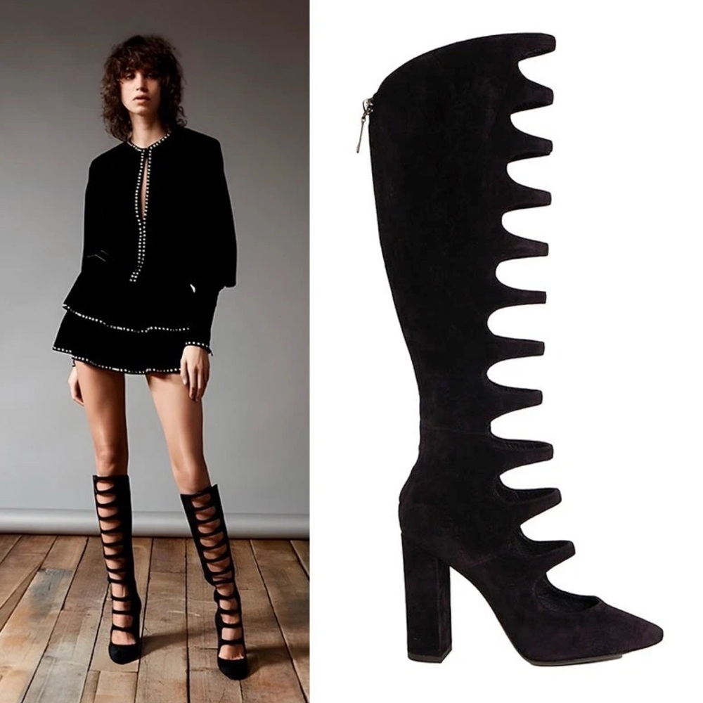 Saint Laurent YSL Elegant Black Knee-High Cutout Boots. Size 38.5 - Picture 3 of 9